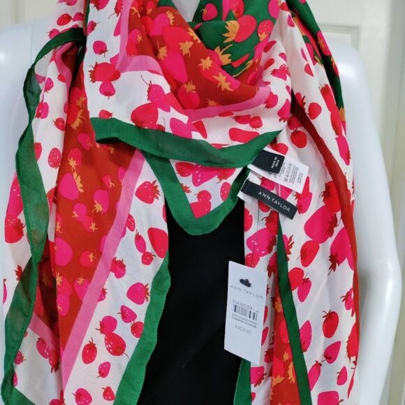 Ann Taylor 100% Modal Cotton Colorful Strawberry Print Women's Scarf, NWT - Picture 2 of 7